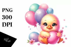 Cute Baby Duck with Balloons Clipart Product Image 3
