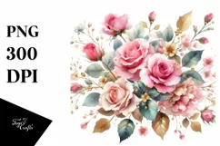 Colorful Pink Roses with Gold Insertions PNG Product Image 1