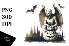 Vintage Halloween with Gargoyle, Sublimation Clipart Product Image 3