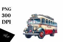 Vintage Oilish Bus USA Flag Clipart Product Image 1