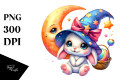 Baby Bunny with Summer Clothes and Wizard Hat PNG Product Image 1