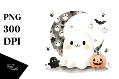 Washed Halloween Image with Cute Ghost, High-Res PNG Product Image 1