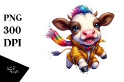 Watercolor Baby Cow with Cool Haircut PNG Product Image 3