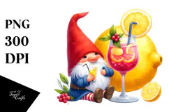 Whimsical Gnome Drinking a Cocktail with a Gigantic Lemon Product Image 1