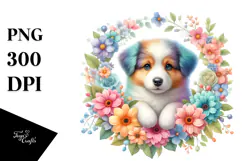 colorful Pastel Puppy Floral Frame PNG Product Image 1