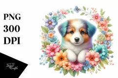 colorful Pastel Puppy Floral Frame PNG Product Image 3