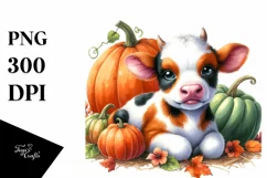 Vibrant Baby Cow with Pumpkin | Sublimation | Clipart Product Image 3