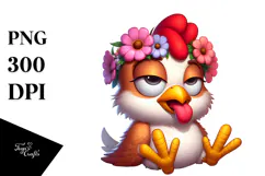 Cute Chicken with Flower Crown and Side-Eye PNG Product Image 1