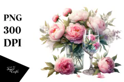 Watercolor Jar Peonies Scene | Clipart Product Image 1