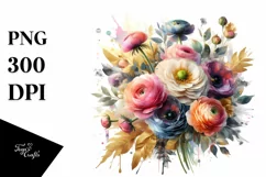 Vibrant Watercolor Bouquet with Ranunculus | SEO Friendly Product Image 3