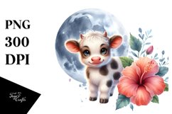 Baby Highland Cow with Hibiscus PNG Product Image 1
