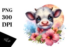 Hignland Cow with Hibiscus on Moon PNG Product Image 1