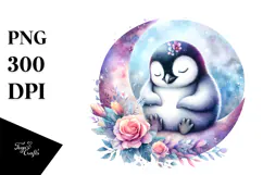Vibrant Baby Penguin Sleeping on the Moon PNG Product Image 1