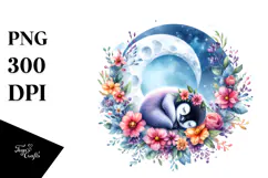 Vibrant Baby Penguin Sleeping on the Moon PNG Product Image 1