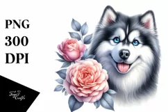Watercolor Siberian Husky Flower Clipart Product Image 3