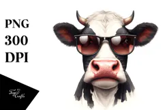 Funny Cow with Sunglasses Watercolor Product Image 1