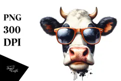 Funny Cow with Sunglasses Watercolor Product Image 1