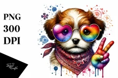 puppy with Heart Shaped Sunglasses PNG Product Image 1