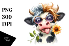 Funny Cow with Party Hat PNG Product Image 1