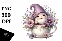 Baby Gnome with Floral Frame PNG Product Image 1
