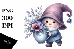 Baby Gnome with Violet Floral Frame PNG Product Image 1