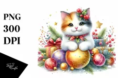 Cute Watercolor Cat with Christmas Decorations Product Image 3