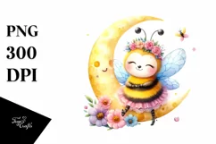 Cute Baby Bee Dressed, Moon Flowers Clipart Product Image 3