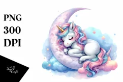 Colorful Pastel Baby Unicorn on Moon | Sublimation | Clipart Product Image 3