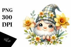Cute Gnome with Flowers Wearing Daffodil | Clipart Product Image 1