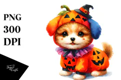 Vibrant Baby Dog Halloween Scene | Clipart Product Image 1