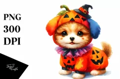 Vibrant Baby Dog Halloween Scene | Clipart Product Image 1