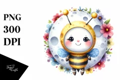Cute Baby Bee Dressed, Moon Flowers Clipart Product Image 3