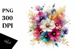 Vibrant Bouquet with Cosmos | Sublimation Clipart Product Image 1