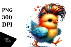 Cute Baby Chicken Running with Cool Haircut PNG Product Image 1