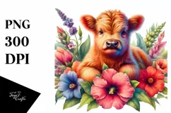 Colorful Highland Cow Flower PNG Product Image 1