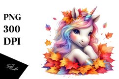 Pastel Unicorn Autumn Leaves PNG Product Image 3