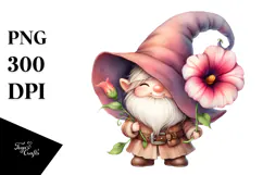 Cute Gnome with Big Hat and Morning Glory PNG Product Image 1
