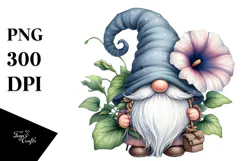 Cute Gnome with Big Hat and Morning Glory PNG Product Image 1