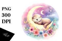 Whimsical Baby Otter Sleeping on the Moon PNG Product Image 1