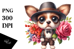 Expressive Puppy with Flower Bouquet Clipart Product Image 1