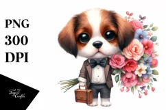Expressive Puppy with Large Flower Bouquet | Sublimation Product Image 3