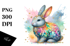 Colorful Diamond Bunny on Splashy Background PNG Product Image 1