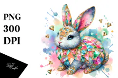 Colorful Diamond Bunny on Splashy Background PNG Product Image 1