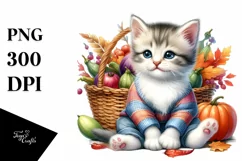 Baby Kitten Holding Basket | Sublimation | Clipart Product Image 1