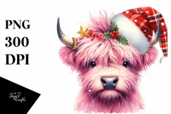 Pink Highland Cow with Party Hat PNG Product Image 1