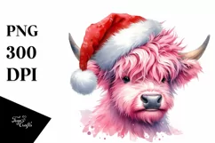 Pink Highland Cow with Party Hat PNG Product Image 1