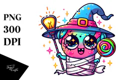 Funny Witch with Lollipop Wand, Colorful PNG Product Image 1