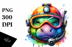 Colorful Hippo Scuba Helmet Clipart Product Image 1