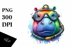 Colorful Hippo Scuba Helmet Clipart Product Image 1