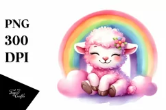 Cute Baby Lamb Cuddling Rainbow Clipart Product Image 1